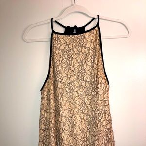 Cream Lace Dress with Black Stitching